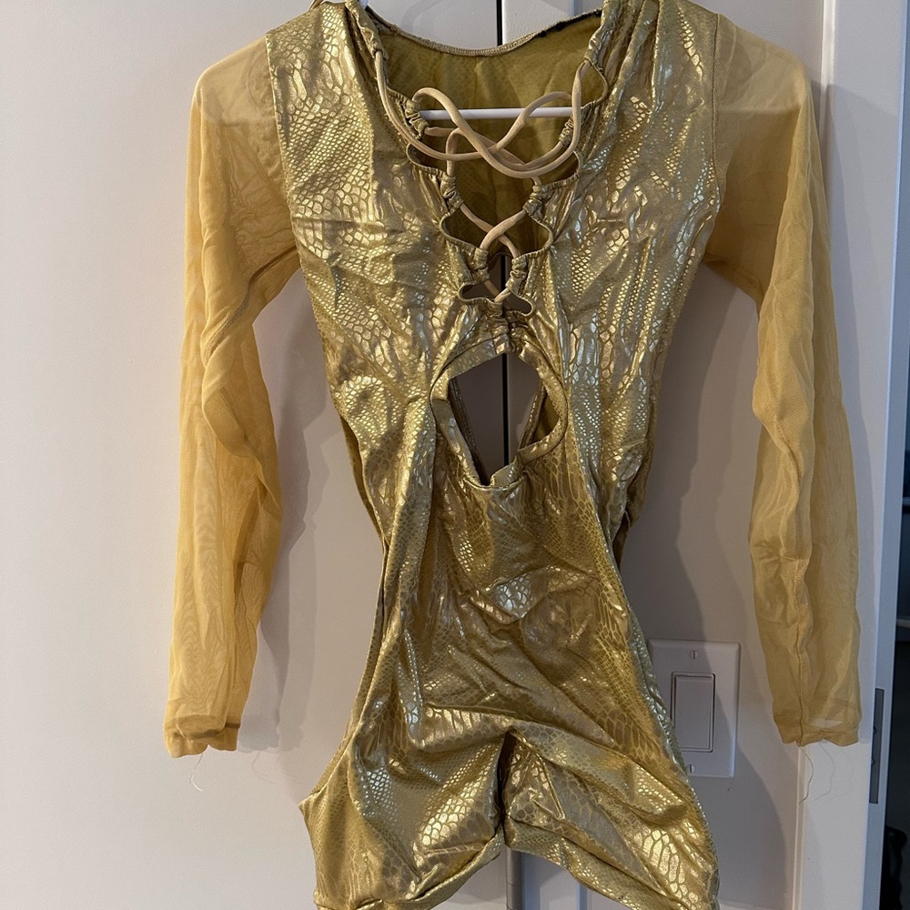 Gold Metallic Lace-Up Bodysuit